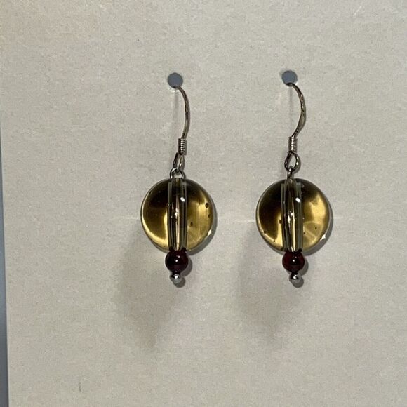 Genuine Crystal Stone Earrings, Sterling Silver Hand Carved Earrings, NWOT - Picture 2 of 7